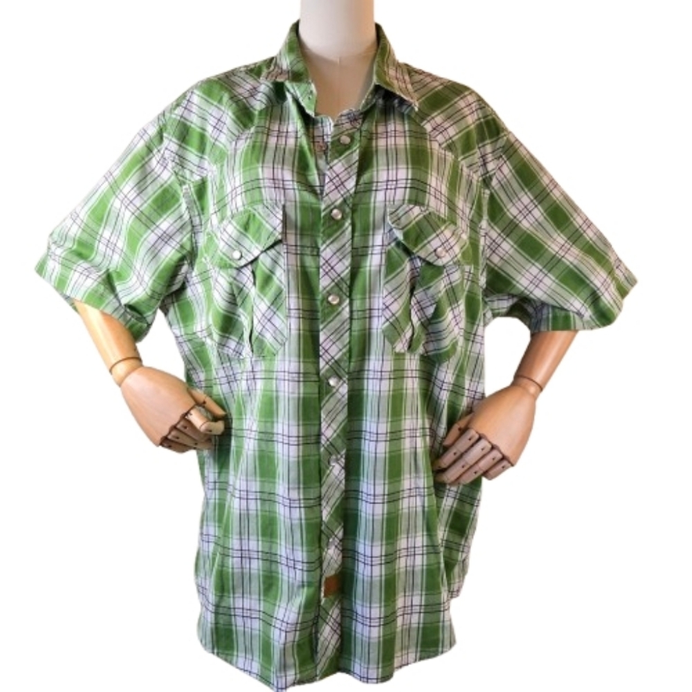 Customized Version Pearl Snap Shirt Green White XL